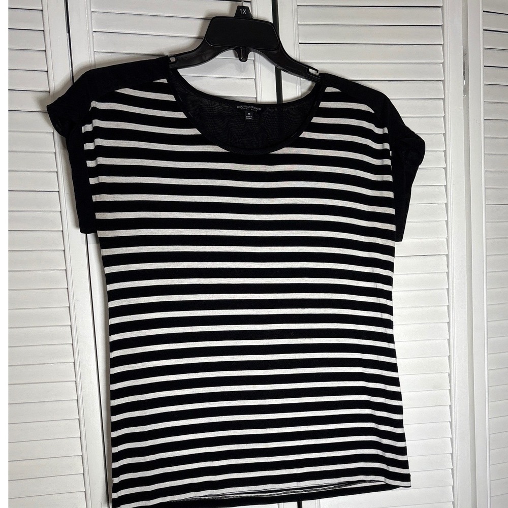 Christian Siriano Runway Style Black White Striped Short Sleeve Top Medium
